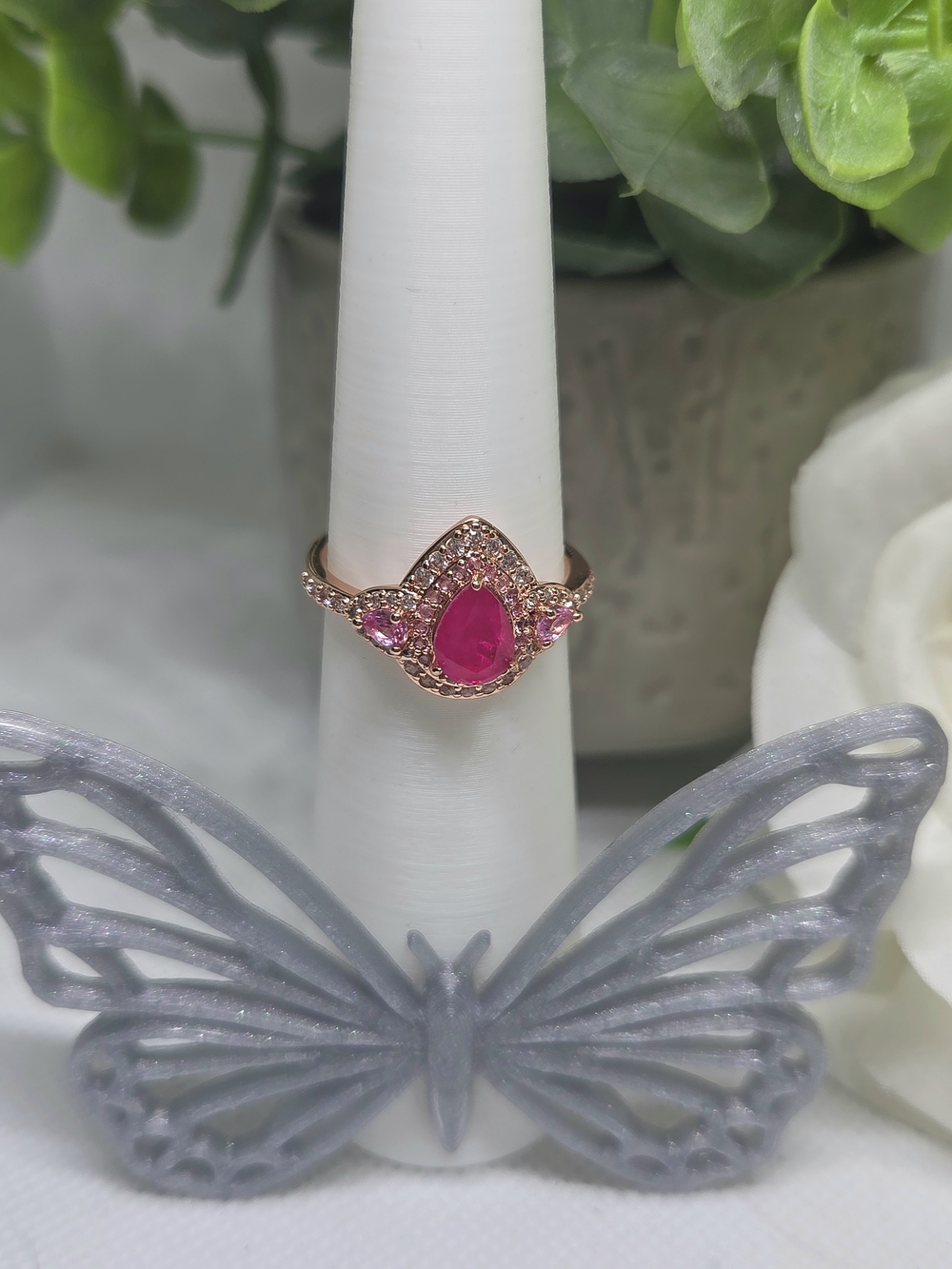 BP Rose Gold Vibrant Pink Teardrop Crystal Ring